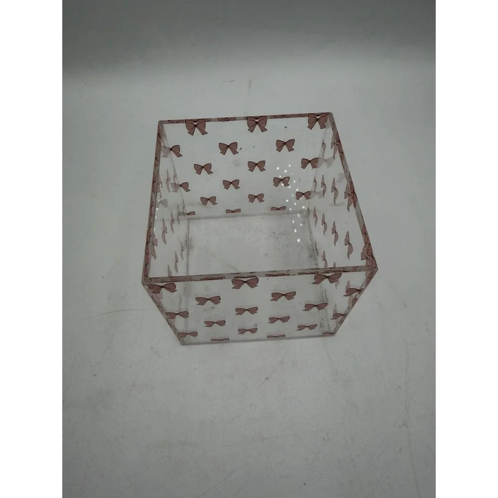 Aslsiy Cute Coquette Pink Bow Pen Holder White 1 Compartment Acrylic